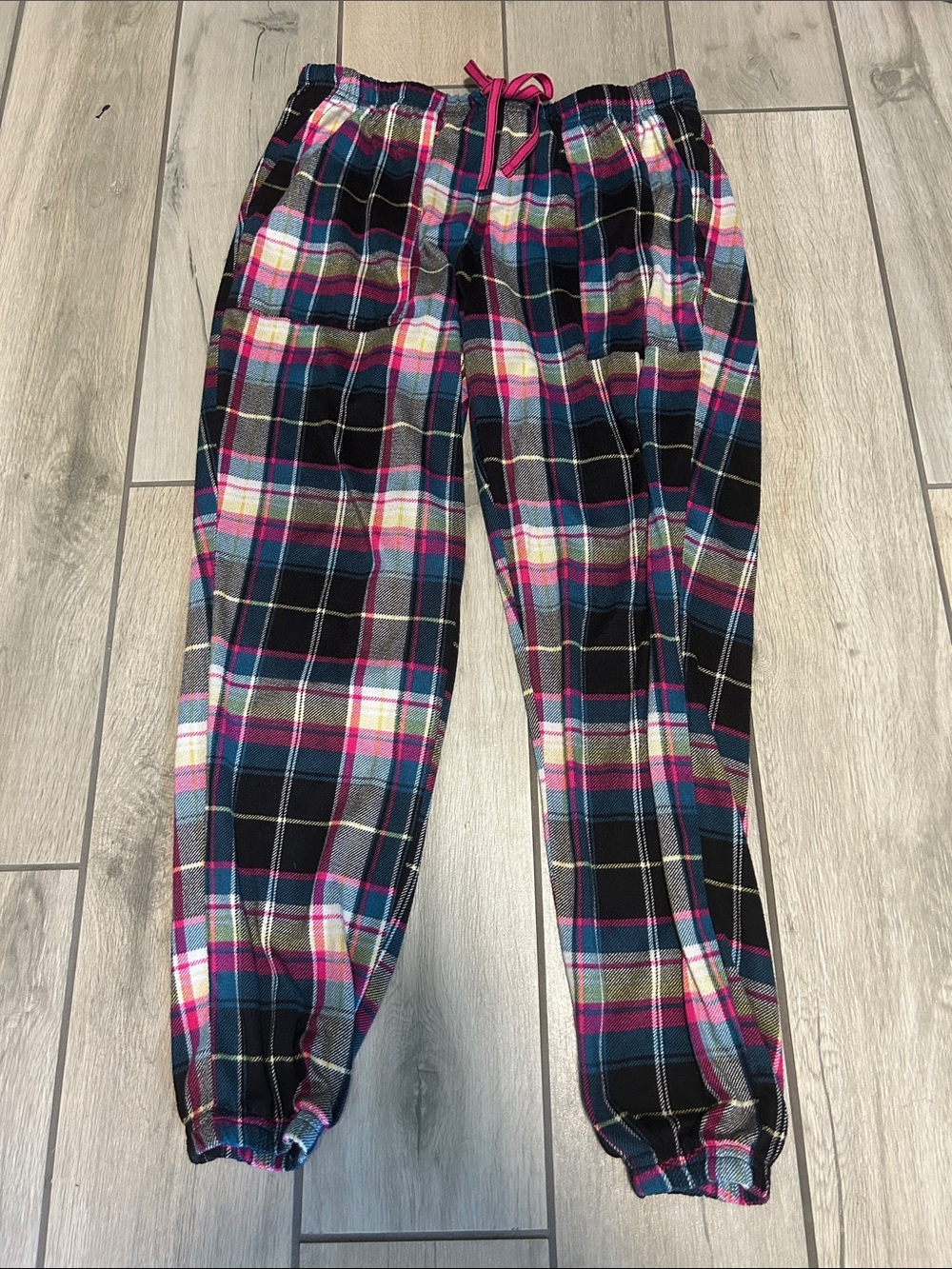 Womens Plaid Drawstring Pajama Pants - Pink & Blue
